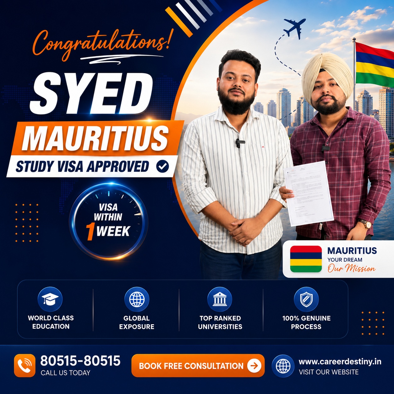 Career Destiny study visa approval banner
